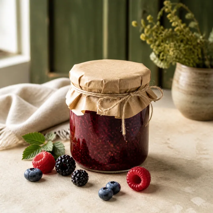 Glas hausgemachte Beerenmarmelade
